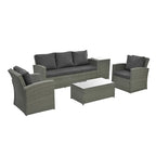 Mobilier de patio, Mobilier de jardin, Mobilier de jardin en rotin PE saisonnier, Mobilier en rotin 5 pièces avec plateau de table en verre trempé