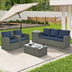 Mobilier de patio, Mobilier de jardin, Mobilier de jardin en rotin PE saisonnier, Mobilier en rotin 5 pièces avec plateau de table en verre trempé