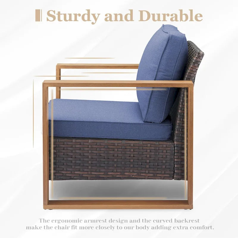 Ensemble de salon de jardin 7 pièces avec fauteuil à bascule et repose-pieds - Marron