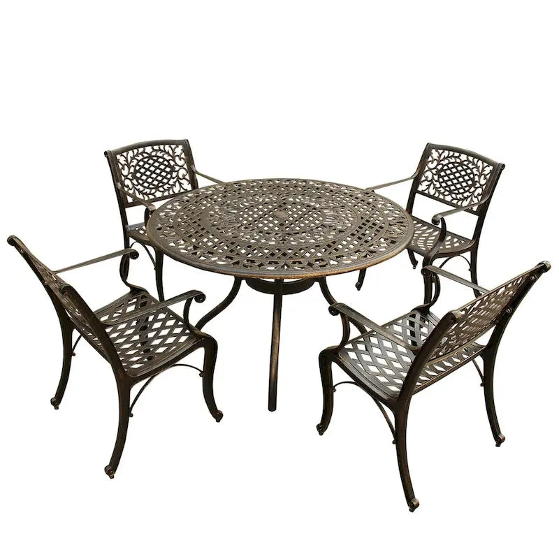 Ensemble de salle à manger rond en treillis de maille d'extérieur de 48 pouces avec quatre chaises - S/O