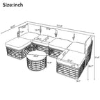 Ensemble de canapé d'angle de patio extérieur 7 pièces en rotin toutes saisons