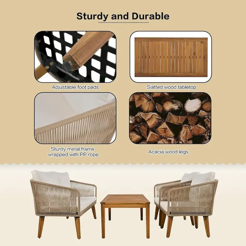 Ensemble de conversation de 4 pièces pour patio extérieur
