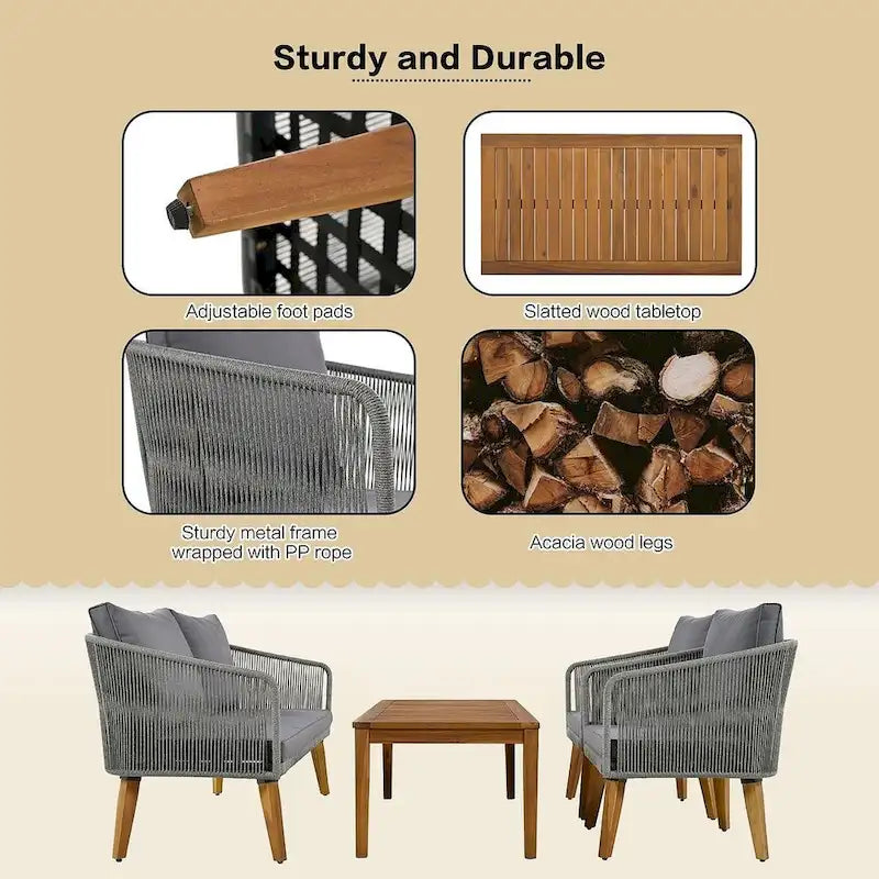 Ensemble de conversation de 4 pièces pour patio extérieur