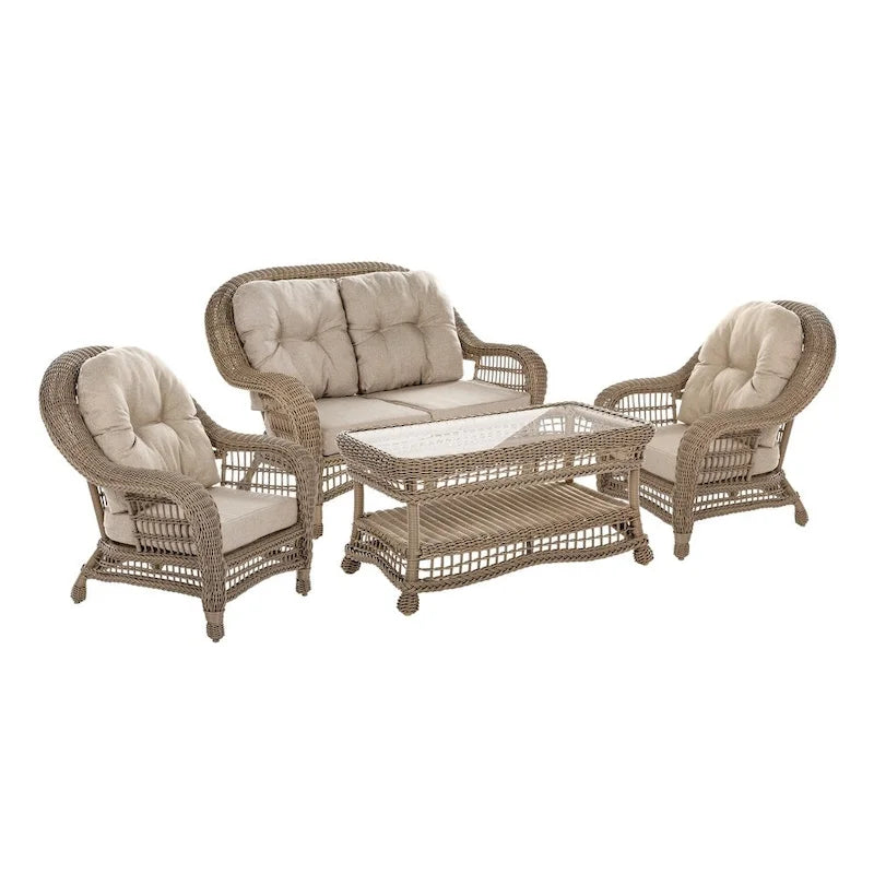 Outdoor Garden Patio 4 PC Cappuccino Furniture Conversation Set