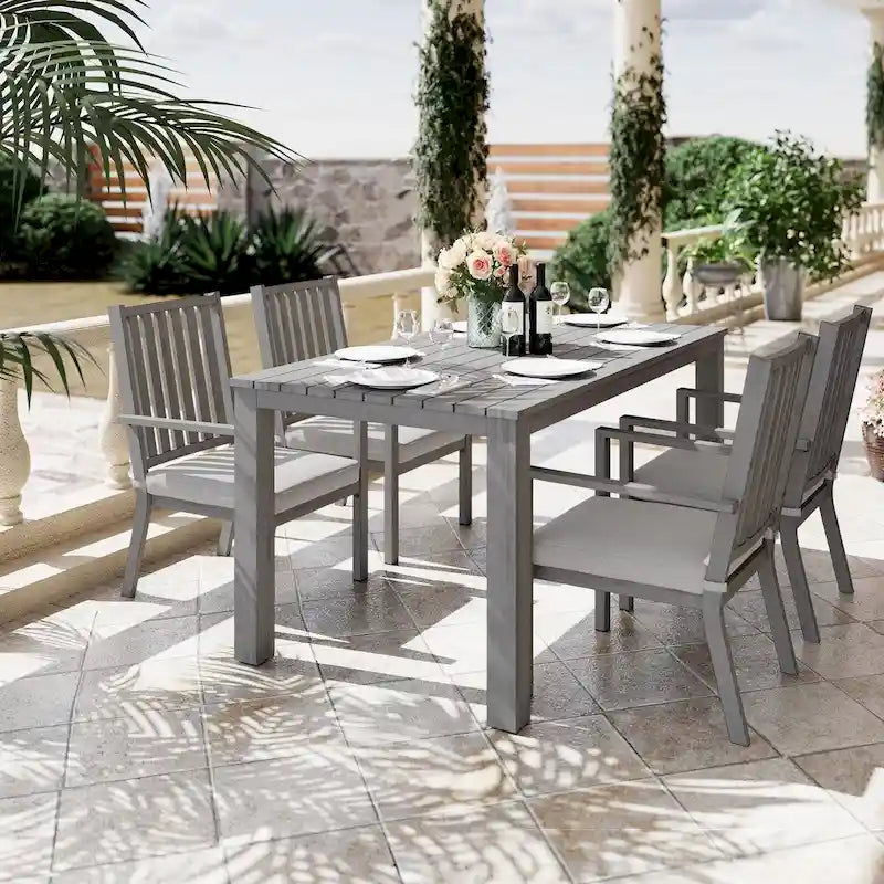 Ensembles de salle à manger de patio 5 pièces Table à manger d'extérieur en aluminium avec 4 chaises