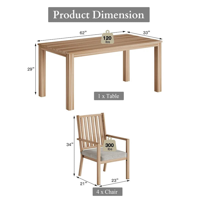 Ensembles de salle à manger de patio 5 pièces Table à manger d'extérieur en aluminium avec 4 chaises