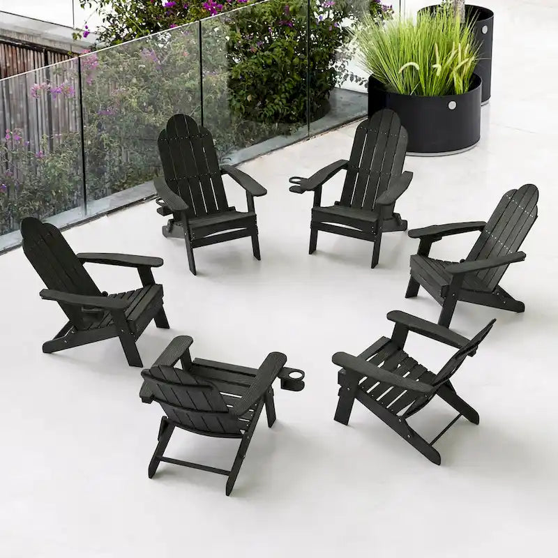 LUE BONA Foldable HDPS Weather Resistant Patio Adirondack Chairs With Cup Holder Set of 6 - 35D x 30W x 36.2H