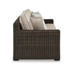 Canapé d'extérieur Waga 97 pouces, 4 coussins, osier en résine marron, beige