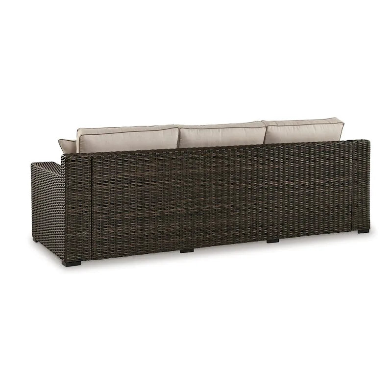 Canapé d'extérieur Waga 97 pouces, 4 coussins, osier en résine marron, beige