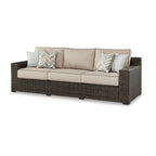 Canapé d'extérieur Waga 97 pouces, 4 coussins, osier en résine marron, beige