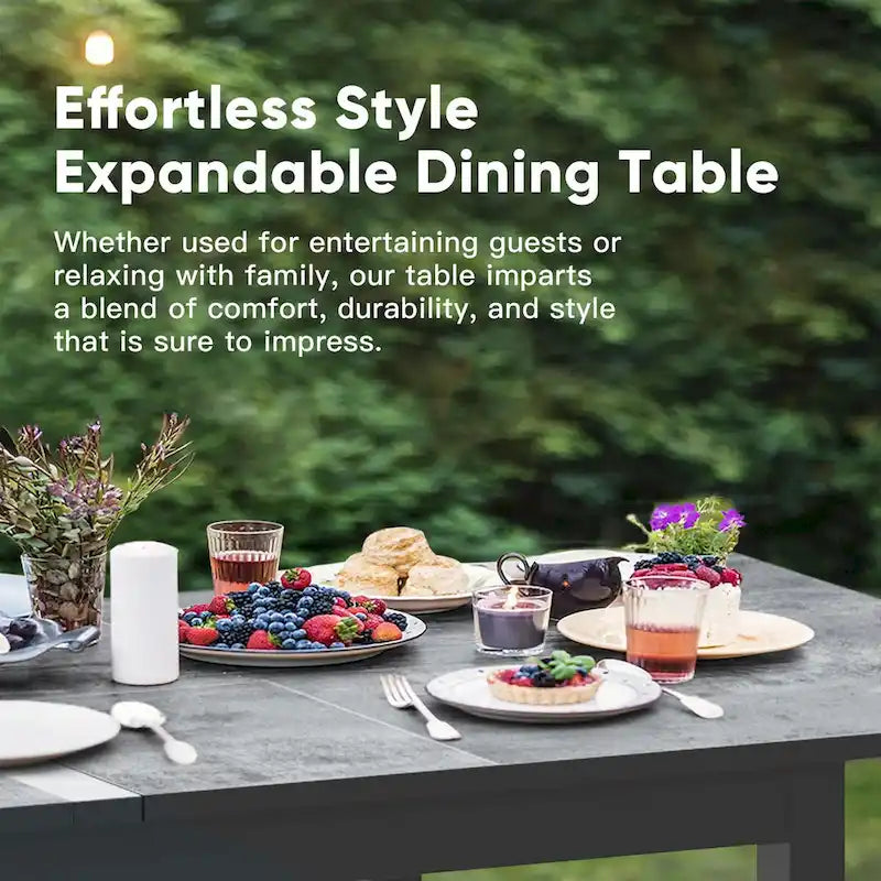 Table à manger extensible en aluminium avec trou pour parasol