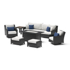 Ensemble Deco 8 pièces Sunbrella de salon de jardin avec foyer et chaises à mouvement de balancier