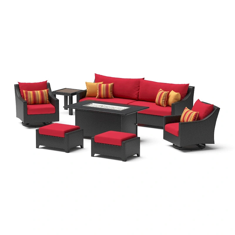 Ensemble Deco 8 pièces Sunbrella de salon de jardin avec foyer et chaises à mouvement de balancier