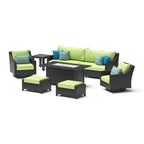 Ensemble Deco 8 pièces Sunbrella de salon de jardin avec foyer et chaises à mouvement de balancier