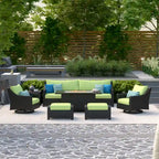 Ensemble Deco 8 pièces Sunbrella de salon de jardin avec foyer et chaises à mouvement de balancier