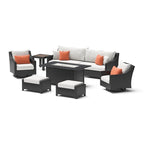 Ensemble Deco 8 pièces Sunbrella de salon de jardin avec foyer et chaises à mouvement de balancier