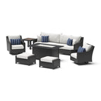 Ensemble Deco 8 pièces Sunbrella de salon de jardin avec foyer et chaises à mouvement de balancier
