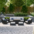 Ensemble Deco 8 pièces Sunbrella de salon de jardin avec foyer et chaises à mouvement de balancier