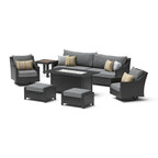 Ensemble Deco 8 pièces Sunbrella de salon de jardin avec foyer et chaises à mouvement de balancier
