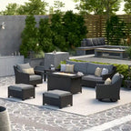 Ensemble Deco 8 pièces Sunbrella de salon de jardin avec foyer et chaises à mouvement de balancier