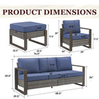 Gymojoy Canapé d'extérieur à dossier haut avec fauteuil et ottomans - Gris