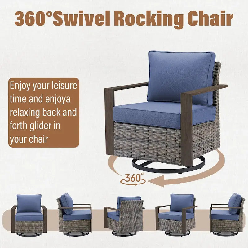 Gymojoy Canapé d'extérieur à dossier haut avec fauteuil et ottomans - Gris