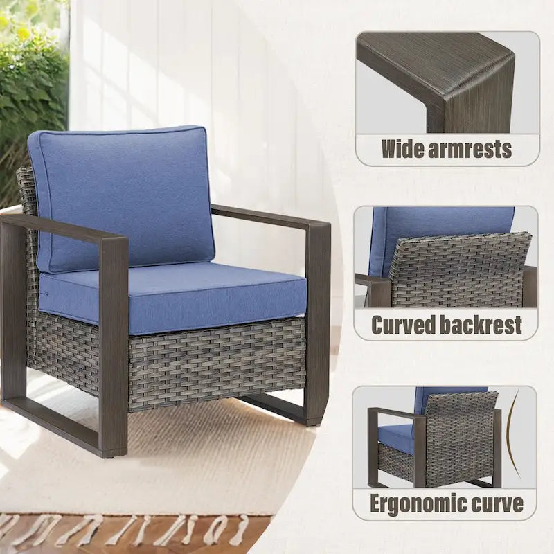 Gymojoy Canapé d'extérieur à dossier haut avec fauteuil et ottomans - Gris