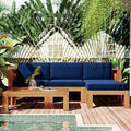 Natural Natural Acacia Wood 5-Piece Outdoor Sectional Sofa Set with Water-resistant Fabric