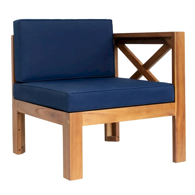 Ensemble de canapé d'angle extérieur 5 pièces en bois d'acacia naturel avec tissu résistant à l'eau