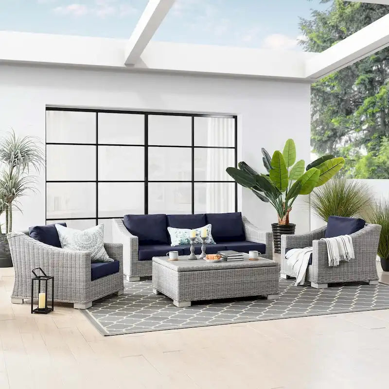 Ensemble de meubles de patio en rotin osier 4 pièces Conway
