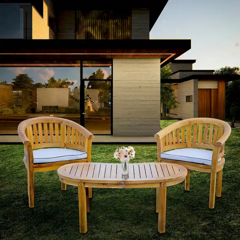 Salon de jardin Chic Teak Peanut en teck, 3 pièces, 2 chaises et table basse