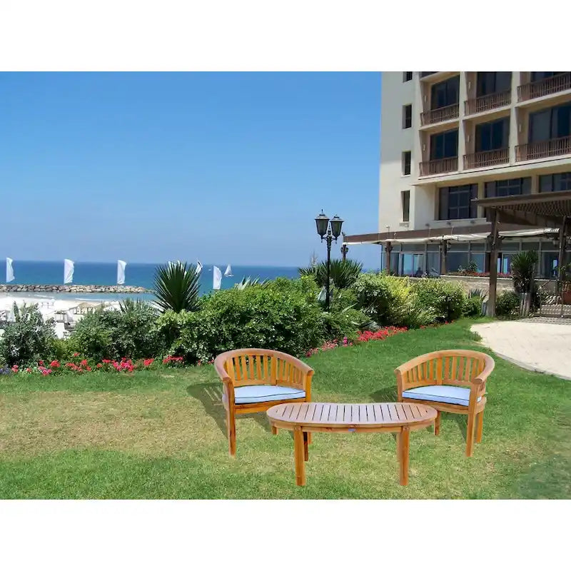 Salon de jardin Chic Teak Peanut en teck, 3 pièces, 2 chaises et table basse