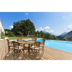 Chic Teak 7 Piece Teak Wood Sun Table/Chair Set With Cushions