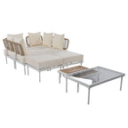 Ensemble de canapé d'angle de terrasse 8 pièces avec table basse en verre trempé