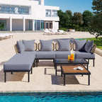 Ensemble de canapé d'angle de terrasse 8 pièces avec table basse en verre trempé