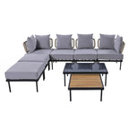 Ensemble de canapé d'angle de terrasse 8 pièces avec table basse en verre trempé