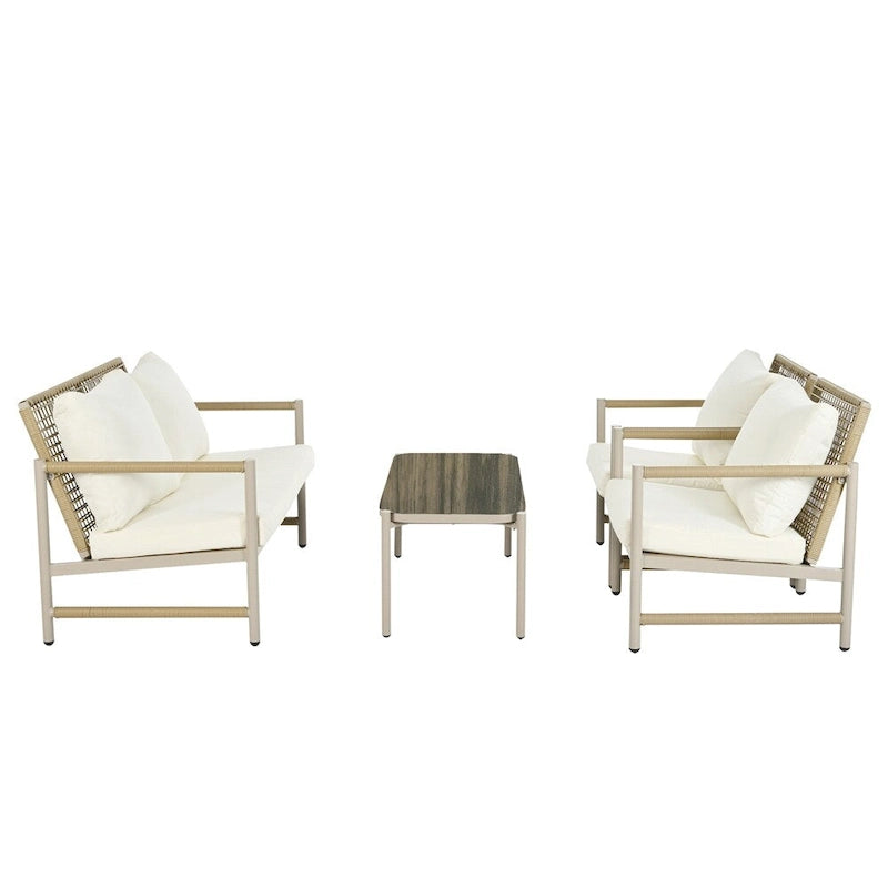 Ensemble de canapés d'extérieur en rotin PE 4 pièces avec coussins lavables