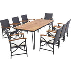 Ensemble de salle à manger en rotin 9 pièces avec trou pour parasol pour l'extérieur