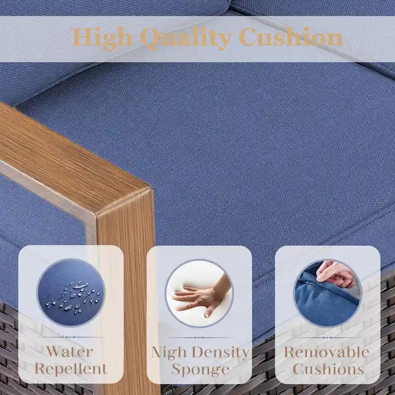 Canapé et fauteuil pivotant en rotin PE, 2 poufs - Marron