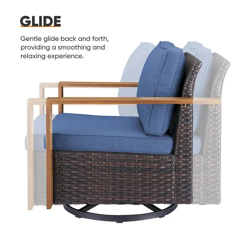 Canapé et fauteuil pivotant en rotin PE, 2 poufs - Marron