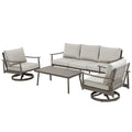 Ensemble de conversation en aluminium 5 places pour patio avec 2 chaises pivotantes, une causeuse et une table basse