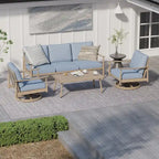 Ensemble de conversation en aluminium 5 places pour patio avec 2 chaises pivotantes, une causeuse et une table basse