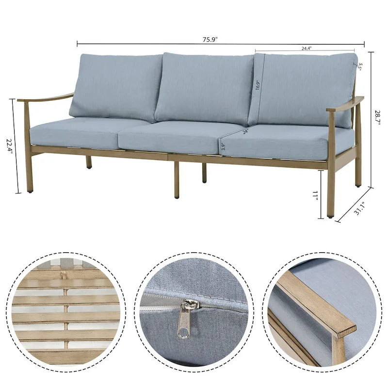 Ensemble de conversation en aluminium 5 places pour patio avec 2 chaises pivotantes, une causeuse et une table basse
