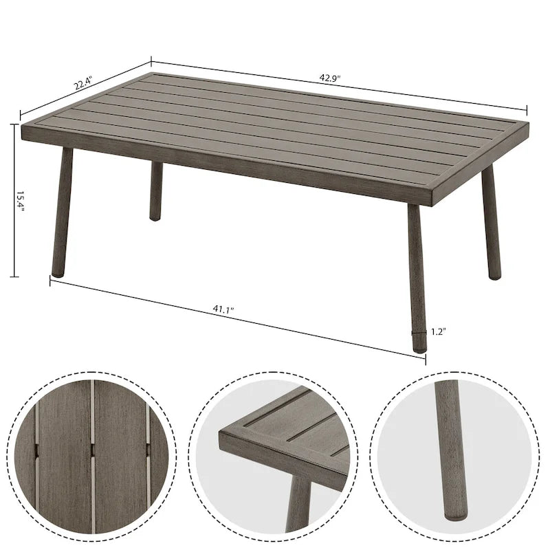 Ensemble de conversation en aluminium 5 places pour patio avec 2 chaises pivotantes, une causeuse et une table basse