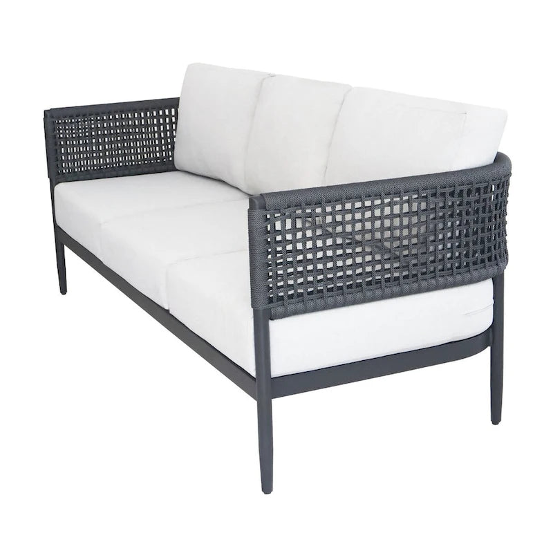 Canapé de terrasse 3 places en corde d'abaca tressée d'extérieur avec coussins