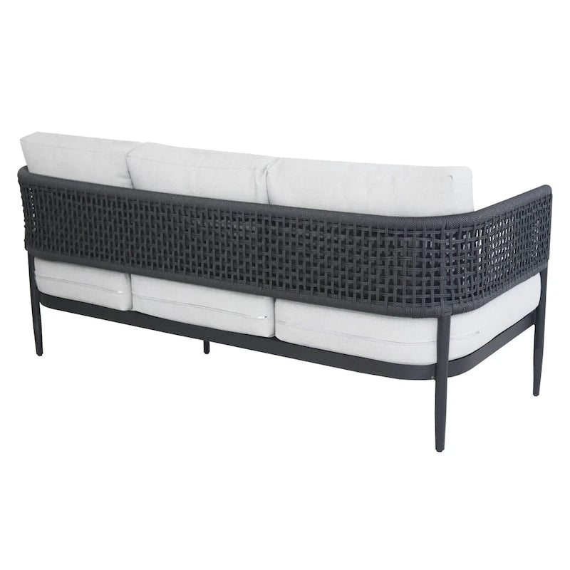 Canapé de terrasse 3 places en corde d'abaca tressée d'extérieur avec coussins