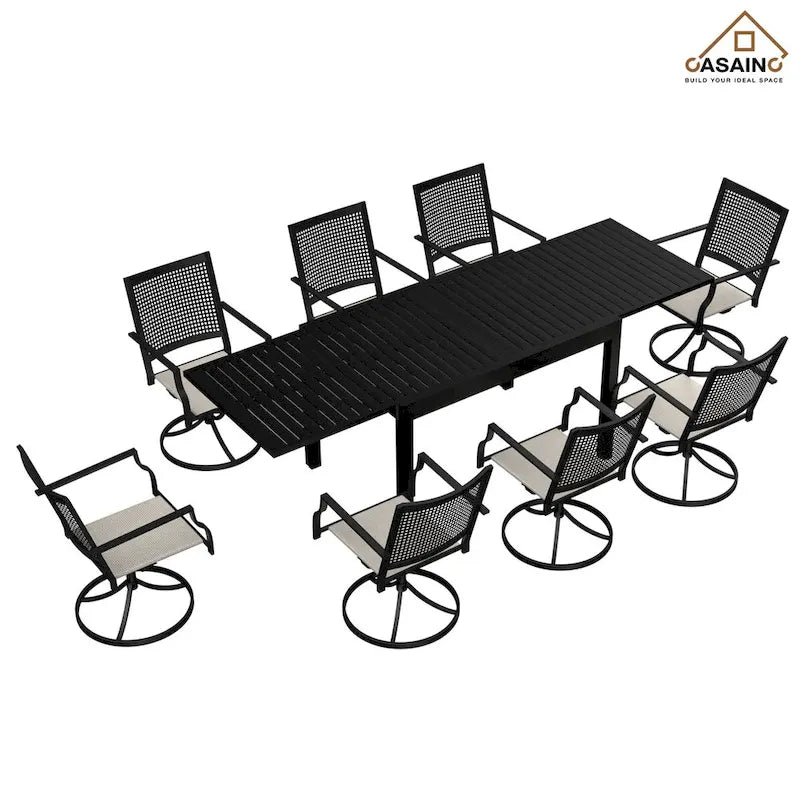 Ensemble repas de jardin 9 pièces avec cadre en métal, table à manger extensible en aluminium