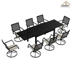 Ensemble repas de jardin 9 pièces avec cadre en métal, table à manger extensible en aluminium