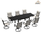 Ensemble repas de jardin 9 pièces avec cadre en métal, table à manger extensible en aluminium
