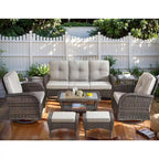 7 Piece Outdoor Sofa with Swivel Chairs and Ottomans - Brown